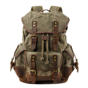 Chất Lượng Cao Người Đàn Ông Cổ Điển Của Rucksack Sáp Vải Ba Lô Chống Thấm Nước Chuỗi Cho Mùa Đông Ngoài Trời Đi Bộ Đường Dài Cắm Trại Thời Trang Dây Kéo - Product Image 4