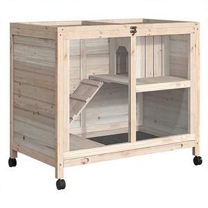 Roues pour cage à lapin en bois, verrouillables, accès supérieur multi-niveaux, plateau amovible en acrylique, toit ouvrant, intérieur/extérieur - Product Image 1