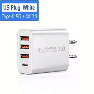 Factory Price 3USB+PD Type <b>C</b> Cell Phone Wall Charger Adapter QC3.0 EU US <b>Plug</b> 20W <b>USB</b> <b>C</b> Wall Charger - Product Image 1