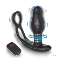 Masseur de prostate rotatif sans fil en silicone avec télécommande, plug anal dilatateur, anneau de compression pour hommes