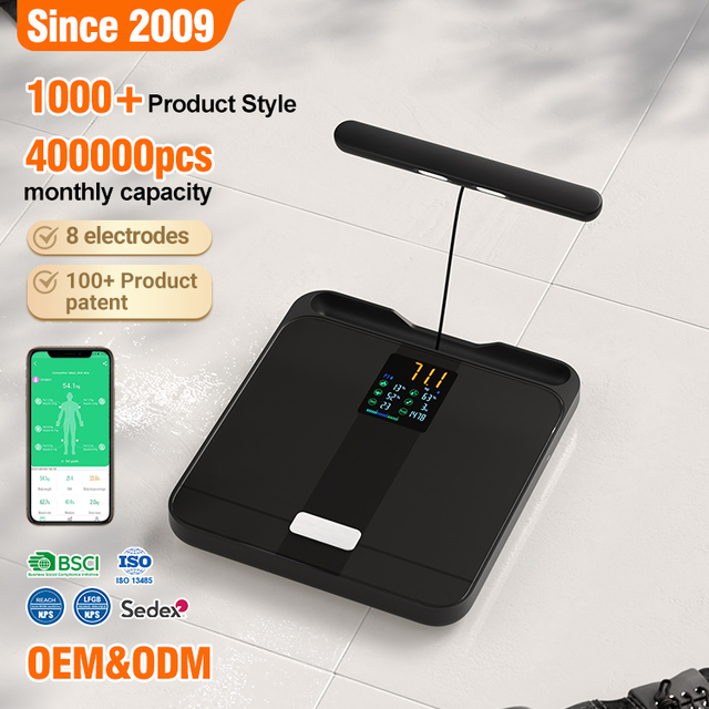 Hot Selling 3-180KG Measuring Range and 100g Measurement Accuracy 8 Electrodes Digital Body Fat Scale with 3-year Warranty
