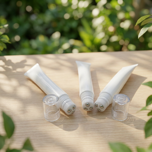 En stock, pequeña cantidad disponible, tubo cosmético de plástico blanco de 19 mm con cabezal de masaje con bola para crema de ojos. - Product Image 5