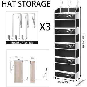 Over The Door <b>Hat</b> Organizer 33x15x85cm Clear Pockets For Baseball Caps Storage Rack Behind Door Wall Hook Type - Product Image 2