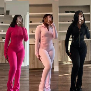 Conjunto Deportivo Lulu <span class=keywords><strong>de</strong></span> 2 Piezas Color Rosa Niebla para Mujer, Chaqueta con Cierre Dorado y Pantalones Acanalados para Yoga, Ejercicio, Gimnasio y Fitness - Product Image 2