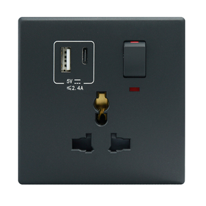 Enchufe Universal Negro Personalizado al por Mayor de 1 Salida con Interruptor, Indicador y USB A+C - Product Image 1