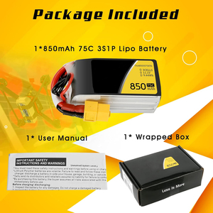 Batterie LiPo 850mAh 11.1V 75C 3S avec prise XT60 pour multirotor FPV 150 180 taille Quadcopter - Product Image 6