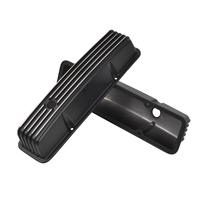 Couvre-culbuteurs hauts en aluminium moulé noir à ailettes pour Chevy SBC 1958-86, fixation par boulons périphériques, pour moteurs 283 305 327 350 400, avec trou de reniflard de 1-1/4 pouce