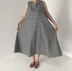 Vestido de Verano Ligero a Cuadros sin Mangas para Mujer, Talla Grande, de Algodón, de Alta Calidad, con Estampado de Lino Coreano - Product Image 1