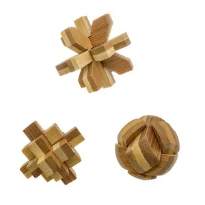 C01408-C01410 Wooden mini eco friendly bamboo football Puzzle Brain Teasers Toy 3D Puzzles for Teens and Adults