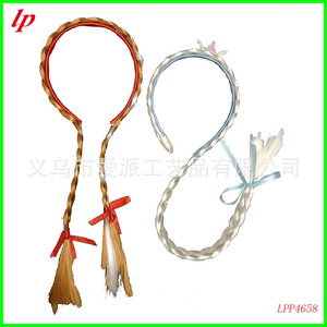 LPP4658 Braided <b>Wig</b> <b>Headband</b> With Feather Bowknot Tassel For Halloween Costume Kids Princess Dress Accessory - Product Image 1