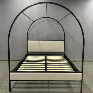 Arco moderno in metallo doppio <span class=keywords><strong>letto</strong></span> a baldacchino con <span class=keywords><strong>tessuto</strong></span> Beige imbottito, <span class=keywords><strong>testiera</strong></span> in colore Beige, <span class=keywords><strong>letto</strong></span> per adulti - Product Image 5