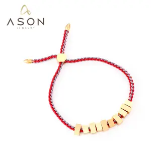 Ason Jewelry – Bracelet réglable en cuir, acier inoxydable, couleur or, 10 petits carrés rectangulaires