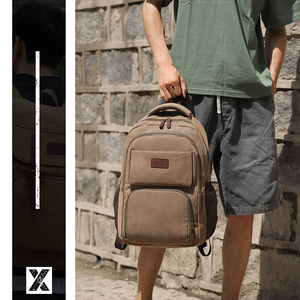 Mochila retrô de lona com vários compartimentos, bolso lateral de malha, bolsa para laptop de 15,6 polegadas, resistente ao desgaste, mochila vintage para viagens e acampamento - Product Image 4