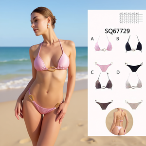 Ensemble bikini HDJ 2 pièces, maillot de bain halter et string, grande taille, couleur unie, vêtements de plage pour femmes SQ67729 - Product Image 4