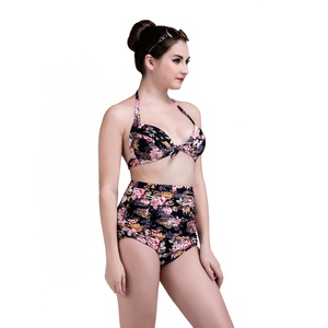 A1615 Women's Newly Vintage Floral Swimwear Sexy <strong>Bikini</strong> <strong>Sets</strong> <strong>Plus</strong> <strong>Size</strong> High Waisted Swimsuit Tummy Control P Push up Swimwear - Product Image 4