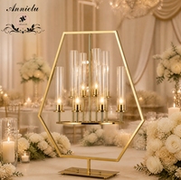 ANNIELU – Support de bougies géométrique de luxe en métal doré avec tubes en acrylique pour centre de table, idéal pour les mariages et événements – Fournisseur de décoration