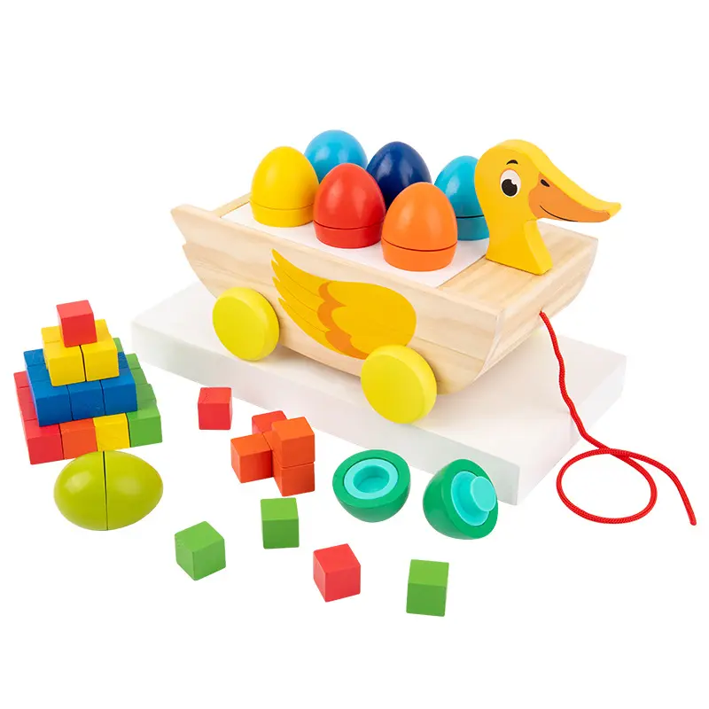 बच्चों लकड़ी बतख खिलौना शिशुओं प्रारंभिक शिक्षा संज्ञानात्मक लाभ खुफिया मोड़ अंडा एक साथ डाल बिल्डिंग ब्लॉक कार खिलौना