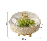 Plateau de service pour fruits avec couvercle en plastique PET, léger, design protecteur, transparent, doré