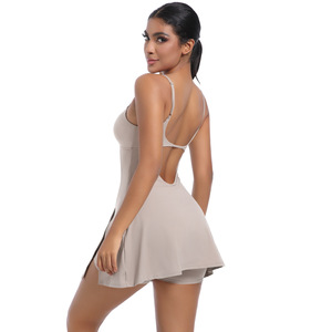 Vestido de Tenis y Pickleball de una Pieza para Mujer con <span class=keywords><strong>Falda</strong></span> Corta de Spandex/Nailon de Secado Rápido, Escote sin Tirantes y Bolsillos - Product Image 3