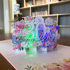Tarjeta de Invitación 3D Pop-up con Luz LED, <span class=keywords><strong>Feliz</strong></span> <span class=keywords><strong>Cumpleaños</strong></span>, Aniversario, con Música, Corte Láser, Papel de Regalo de Lujo - Product Image 6