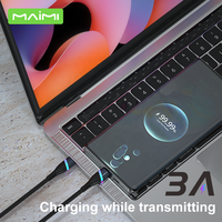 Câble de charge rapide Maimi LED Light 3A USB C pour téléphone portable, câble en nylon tressé PD 65W Type C vers C, logo personnalisé