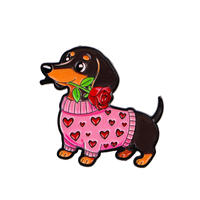 Broche chien Teckel mignonne et romantique, épinglette émaillée chiot saucisse Kawaii pour cadeau de Saint-Valentin