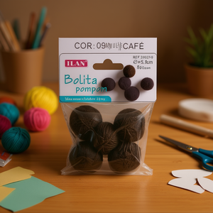 Iln <b>Wool</b> Pompom 3.5 Cm <b>Brown</b> Craft Supply - Product Image 3