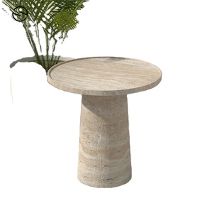 Table d'appoint ronde minimaliste en marbre, plateau en pierre moderne, mobilier d'hôtel, design durable - Product Image 6