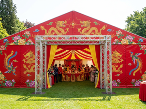 Tente de mariage chinoise traditionnelle Dragon Rouge Phénix, imperméable >3000 mm, structure en aluminium, <span class=keywords><strong>chapiteau</strong></span> mobile pour banquets - Product Image 4