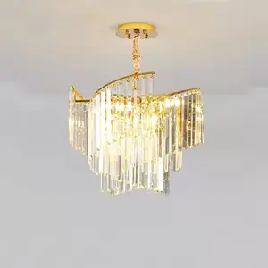 Grande lampadario decorativo in cristallo di lusso moderno in acciaio inossidabile a sospensione in oro chiaro