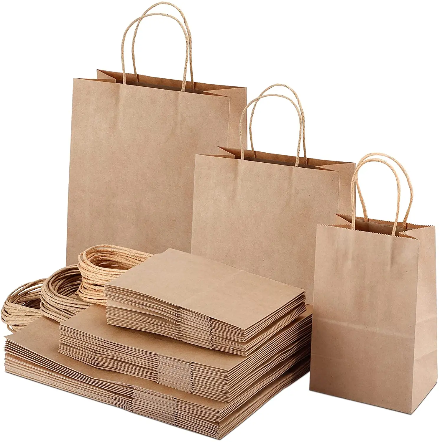 बड़े क्राफ्ट ब्राउन खरीदारी पेपर बैग खाद्य किराने की खरीदारी के लिए हैंडल के साथ