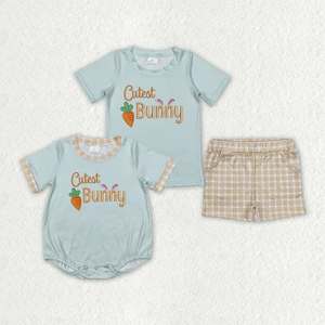 Vêtements pour garçon en bas âge, tenue de Pâques brodée avec un lapin, combinaison assortie, vêtements pour enfants de Pâques - Product Image 1