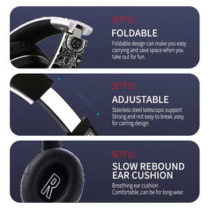 Écouteurs Bluetooth B1 Graffiti supra-auriculaires avec radio FM et micro pour les voyages, jeux, oreillettes souples, pliables, filaires AUX + sans fil - Product Image 5