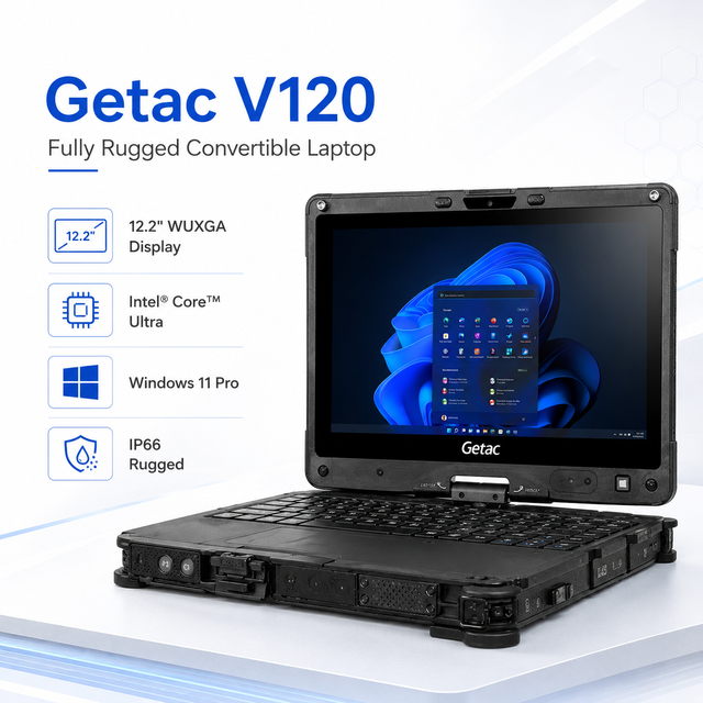 New Getac V120 Fully Rugged Convertible Laptop 12.2" WUXGA Intel Core Ultra Windows 11 Pro WiFi Metal English Keyboard IP66