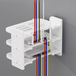 <b>Wall</b> <b>Mounted</b> Router <b>Shelf</b> 2 Tier For TV Set Top Box WiFi Storage No Drilling Required - Product Image 4