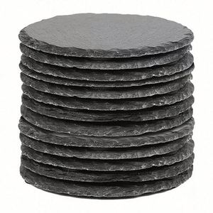 En gros, sous-verres en ardoise noire antidérapante, carrés et ronds, avec support, pour gravure laser - Product Image 1