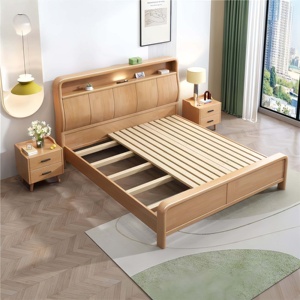<span class=keywords><strong>Cama</strong></span> Moderna Nórdica de Madera Maciza con Estación de Carga y Almacenamiento, Muebles Duraderos <span class=keywords><strong>para</strong></span> Dormitorio - Product Image 3