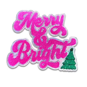 Kustom Natal Santa Claus bordir manik-manik payet Glitter Patch kualitas tinggi payet bordir patch untuk garmen
