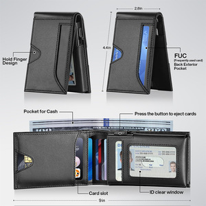 Cartera antimagnética para hombre, tarjetero negro con tapa abatible, extracción automática, uso diario duradero - Product Image 2
