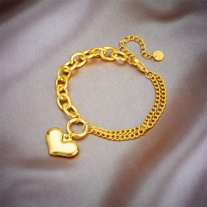 Heart Shape <b>Titanium</b> Steel Bracelet Gold Color <b>Chain</b> Charm Unisex Fashion Jewelry Gift B408 - Product Image 1