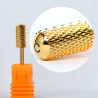 Broca para uñas de carburo de oro de 3/32 "al por mayor para manicura y pedicura, barril redondo grande, brocas para uñas 4XC 3XC para pulidora