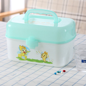 <b>Pill</b> <b>Storage</b> <b>Case</b> Plastic With Handle 2 Grids For Family Medicine Box Blue Red Green Color PP Material - Product Image 3