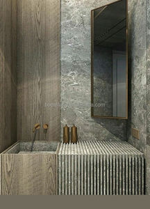 Lavabo de Baño de Mármol Blanco <span class=keywords><strong>con</strong></span> Vetas Negras, Lavabo de Piedra de Estilo Vintage para Instalación en <span class=keywords><strong>Pedestal</strong></span> en Hoteles Residenciales Clásicos - Product Image 3