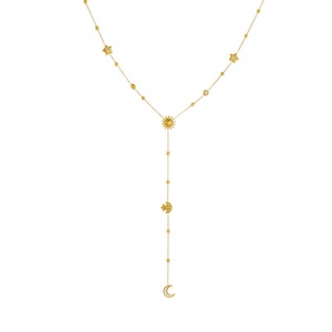 Fashion Simple Inlaid Stainless Steel 18k Gold Plated Moon Star Pendant Y-shaped <b>Long</b> Tassel Clavicle Chain <b>Necklace</b> - Product Image 5