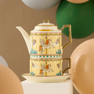 Juego de té de cerámica, caja de regalo tipo carrusel, juego de tazas de té inglés, tazas y platillos de café bañados en oro - Product Image 4