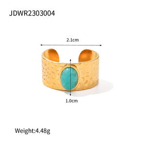 סיטוני נירוסטה מצופה זהב 18k טבעת פתוחה אבן טבעית טבעת מלכיט פנינה טבעות צ 'אנקי למסיבת מתנה - Product Image 5