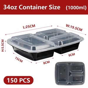Boîte à lunch jetable rectangulaire à 3 compartiments de style américain, micro-ondable, réfrigérable, en plastique, à emporter - Product Image 2