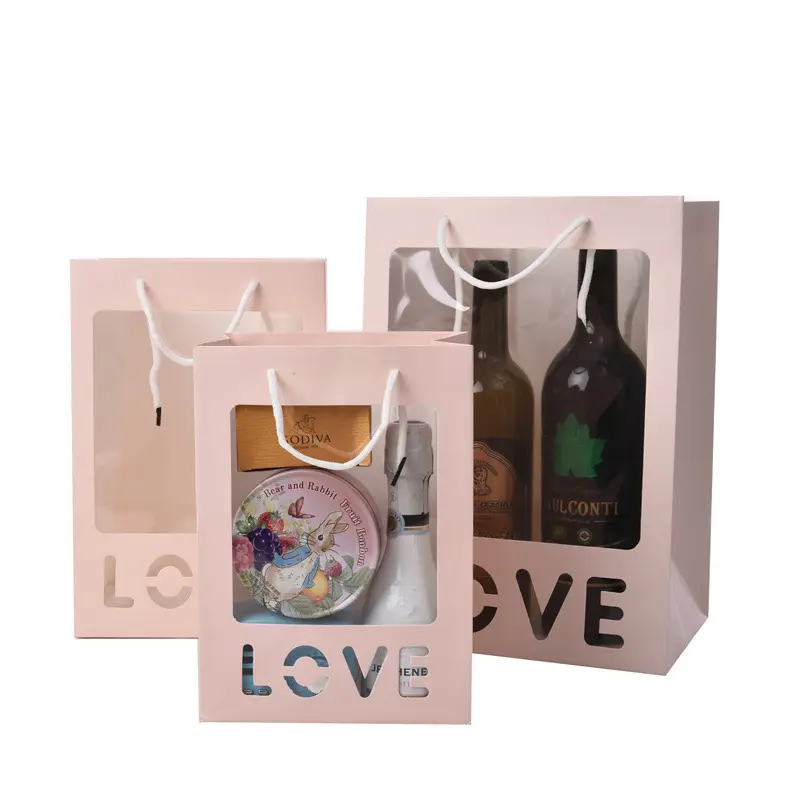 Factory Wholesale Custom Hot Sale Creative Colorful Paper handle Gift Bag Packaging With Transparent Window