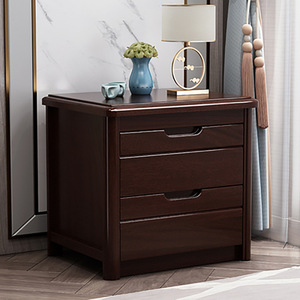 Dazhang Jiaju Modern Minimalist Solid Wood Nightstand With <b>Drawers</b> Bedroom Storage Cabinet <b>Walnut</b> Finish - Product Image 4
