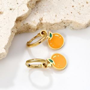 Nouvelles Boucles d'Oreilles Pendantes Tendance et Mignonnes en Émail Goutte d'Huile, Plaqué Or 18K PVD, Orange, Charme pour Femme - Product Image 3